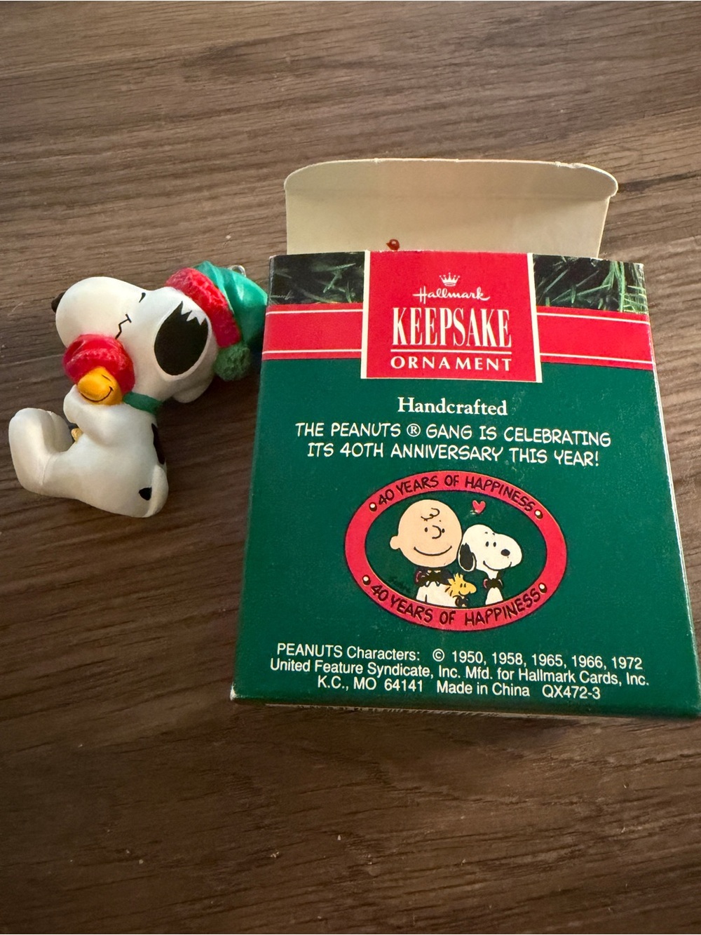 Vintage 1990 Hallmark Keepsake Snoopy & Woodstock Christmas Ornament w/ Box